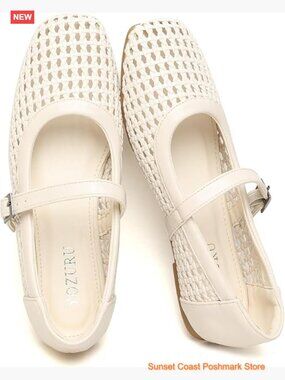 Woven Ballet Flats Mesh Mary Jane Shoes Comfortable Buckle Strap
